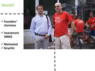 DELFAST
 Founders’
charisma
 Investment
300К$
 Motivated
 bicyclist
 