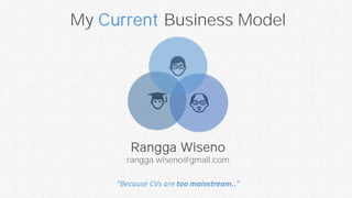 My Current Business Model 
Rangga Wiseno 
rangga.wiseno@gmail.com 
Because CVs are too mainstream.. 
 