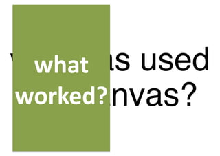 who has used
  what 
worked? 
 the canvas?
 