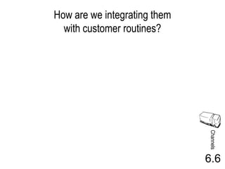 How are we integrating them
  with customer routines?




                              Channels
                              6.6
 
