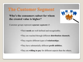 The Customer Segment
Privati 
(Venditori e 
acquirenti)
Imprese 
(Venditori)
 