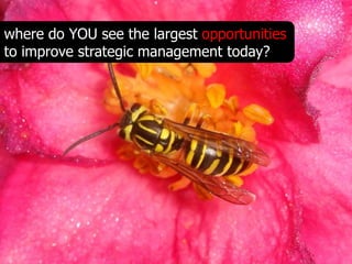 where do YOU see the largest opportunities
to improve strategic management today?
 