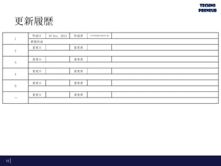 更新履歴
1

2

3

4

５

→

12

作成日

18 Nov, 2013

作成者

新規作成
変更日

変更者

変更日

変更者

変更日

変更者

変更日

変更者

変更日

変更者

technopreneurjp

 