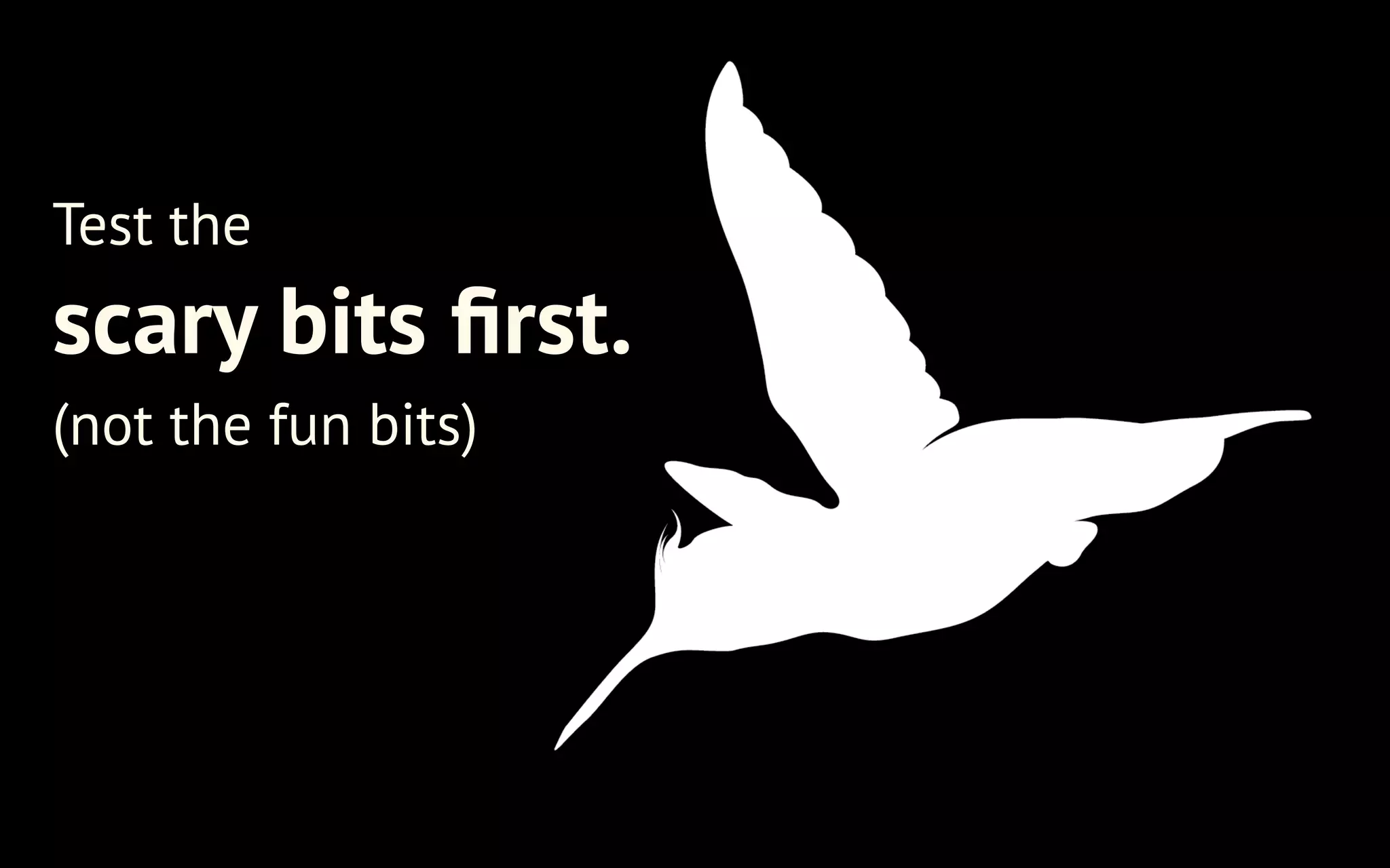 Test the

scary bits ﬁrst.
(not the fun bits)

 