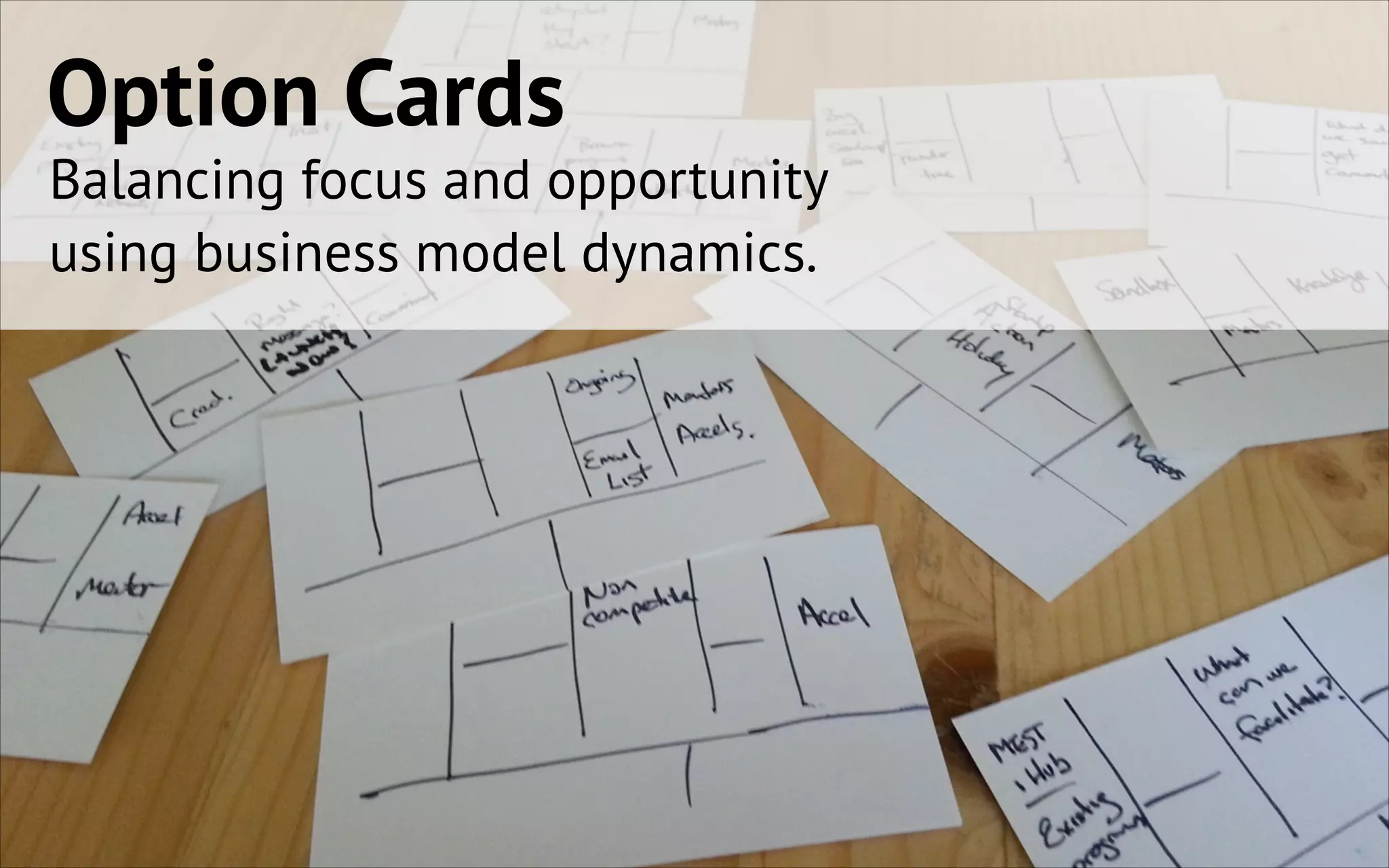 Option Cards

Balancing focus and opportunity
using business model dynamics.

 