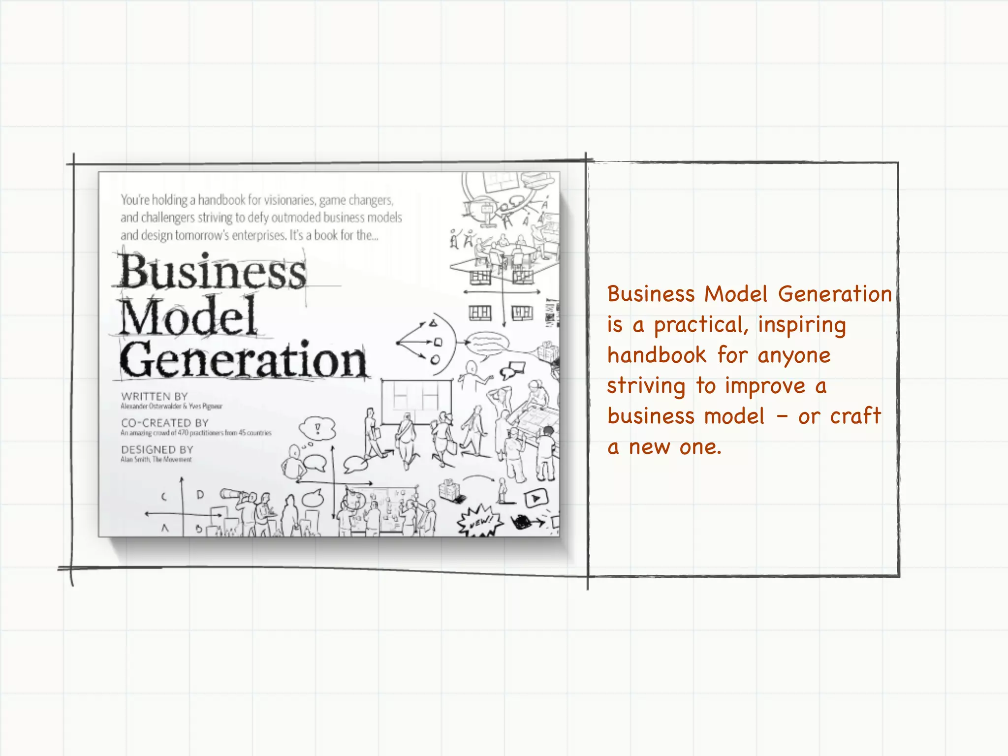 Business Model Generation
is a practical, inspiring
handbook for anyone
striving to improve a
business model – or craft
a new one.
 