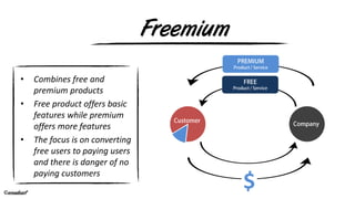 emadsaif
Freemium
$
• Combines free and
premium products
• Free product offers basic
features while premium
offers more fe...