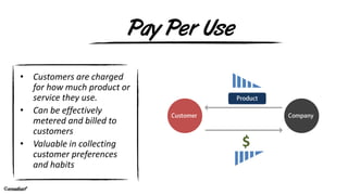 emadsaif
$
Pay Per Use
• Customers are charged
for how much product or
service they use.
• Can be effectively
metered and ...