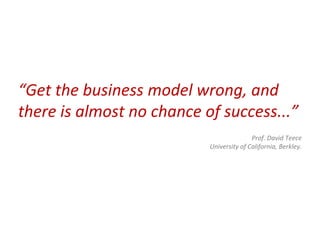 “Get the business model wrong, and
there is almost no chance of success...”
                                          Prof. David Teece
                           University of California, Berkley.
 