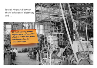 It took 40 years between
the of diffusion of electricity
and …!




         At the beginning, steam
         engines were...