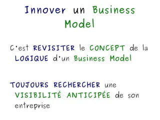 Innover  un  Business Model C'est  REVISITER  le  CONCEPT  de la  LOGIQUE  d'un  Business Model TOUJOURS RECHERCHER  une  VISIBILITÉ ANTICIPÉE  de son entreprise 