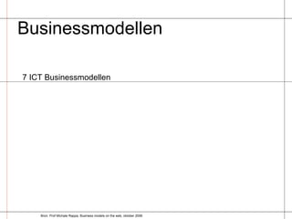 Businessmodellen  7 ICT Businessmodellen Bron: Prof Michale Rappa, Business models on the web, oktober 2006 