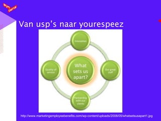 Van usp’s naar yourespeez http://www.marketingemployeebenefits.com/wp-content/uploads/2008/05/whatsetsusapart1.jpg 