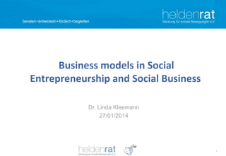 Business models in Social
Entrepreneurship and Social Business
Dr. Linda Kleemann
27/01/2014

1

 