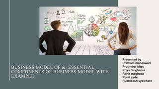 BUSINESS MODEL OF & ESSENTIAL
COMPONENTS OF BUSINESS MODEL WITH
EXAMPLE
Presented by
Pratham maheswari
Pruthviraj khot
Priya Singhania
Rohit maghade
Rohit zade
Rushikesh vyawhare
 