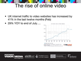 The rise of online video UK internet traffic to video websites has increased by 41% in the last twelve months (Feb) 29% YOY to end of July…. 