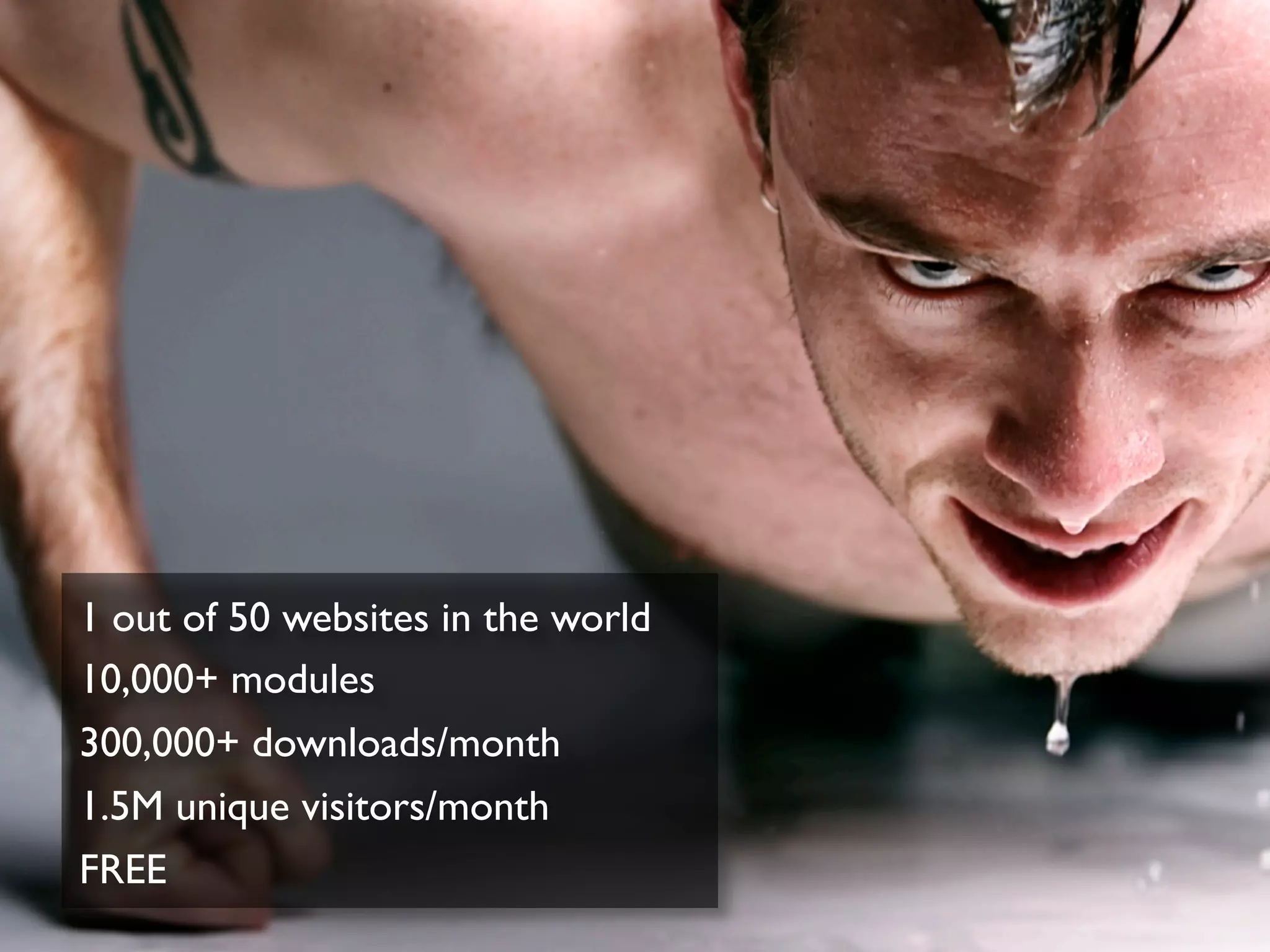 1 out of 50 websites in the world
10,000+ modules
300,000+ downloads/month
1.5M unique visitors/month
FREE
 