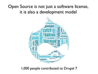 Open Source is not just a software license,
     it is also a development model




       1,000 people contributed to Dru...