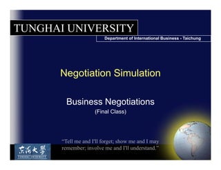 Language focus exercises.Discuss the following tactics Which do you agree with and why? What other advice would you give…(p. 62)Never negotiate a single issue.Always bargain from a position of strength.Don’t let your negotiation partners feel too comfortable.Identify and reinforce the weak points in their argument.Never show  your real feelings.Keep your strongest cards up your sleeves.