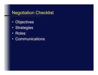 Next Session:Practice Negotiating!!!Use Checklist P. 68, #9  to prepare the following:ObjectivesStrategiesRolesCommunicationSpeaking Practice #4 in class, p.12Pair Work & Group Work 1, Neg. 1 & 2, p.13
