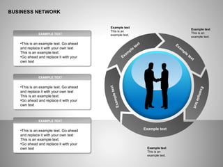 BUSINESS NETWORK
Example text
This is an
example text.
Exam
ple
text Exam
ple
text
Exampletext
Exampletext
Example text
Example text
This is an
example text.
Example text
This is an
example text.
EXAMPLE TEXT
•This is an example text. Go ahead
and replace it with your own text
This is an example text.
•Go ahead and replace it with your
own text
EXAMPLE TEXT
•This is an example text. Go ahead
and replace it with your own text
This is an example text.
•Go ahead and replace it with your
own text
EXAMPLE TEXT
•This is an example text. Go ahead
and replace it with your own text
This is an example text.
•Go ahead and replace it with your
own text
 