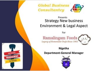 Strategy New business
Environment & Legal Aspect
Nigetha
Department-General Manager
Presents
For
 