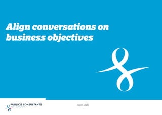 Align conversations on
business objectives
Client - Date
 