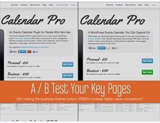 A / needA/B Your Key Pages
            B Test Testing revenue
       You recurring
Did making the business license button GREEN increase higher value conversions?
 