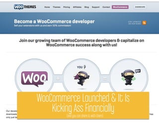 WooCommerce




  WooCommerce Launched & It Is
You need recurring revenue
      Kicking Ass Financially
           (and you can share it with them)
 