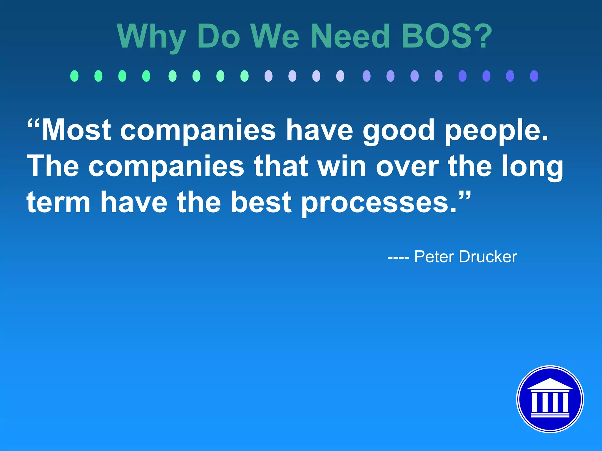 What is BOS?Level 1Quality PolicyBOSLevel 2ProcessesPLUSMOSPOSLOSLevel 3HowProcedures, Work Instructions, Specifications, StandardsLevel 4EvidenceRecords