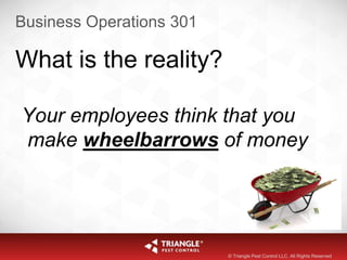 Business Operations 301
What is the reality?
Your employees think that you
make wheelbarrows of money
© Triangle Pest Control LLC. All Rights Reserved
 