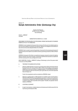 Local Order Permit Philippine Business Permits Licensing Process | PDF