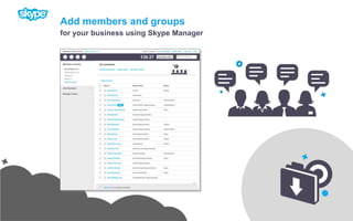 Add members and groupsfor your business using Skype ManagerEasy to use, low cost communication solution