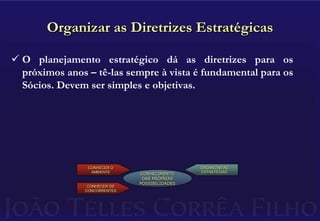 O Ambiente – Terreno EstratégicoO ambiente de negócios onde opera nossa empresa é bastante complexo. Na verdade, trata-se de uma combinação de fatores nem sempre bem compreendidos (ou mesmo bem conhecidos). Em termos simples, podemos entender o Terreno Estratégico através da análise estruturada de uma série de variáveis:Linha de produtos oferecidos e resultados obtidos;Segmentos de mercado (grupos de clientes) atendidos;Processos e tecnologias aplicadas;Concorrência relevante;Custos dos serviços oferecidos.