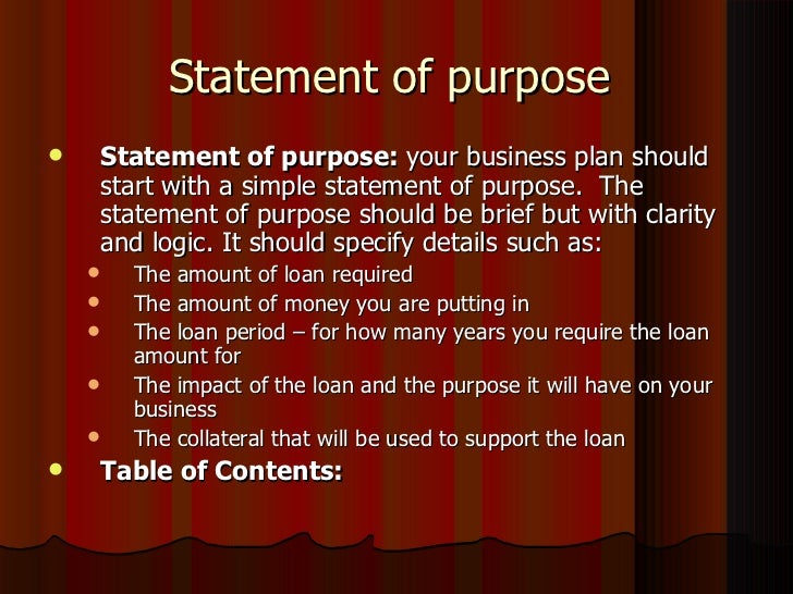 business plan purpose statement example