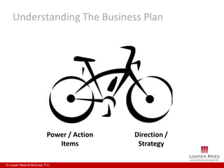 Understanding The Business Plan




                         Power / Action   Direction /
                            Items          Strategy

© Looper Reed & McGraw, P.C.
 