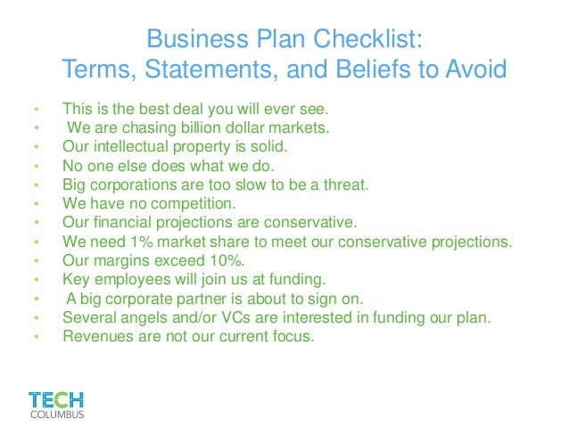 Checklist for business plan
