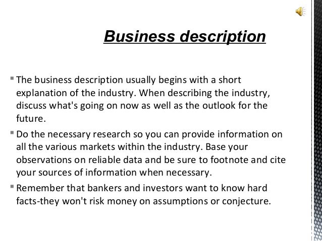 description of the industry business plan