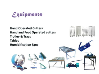 Equipments
Hand Operated Cutters
Hand and Foot Operated cutters
Trolley & Trays
Tables
Humidification Fans

 
