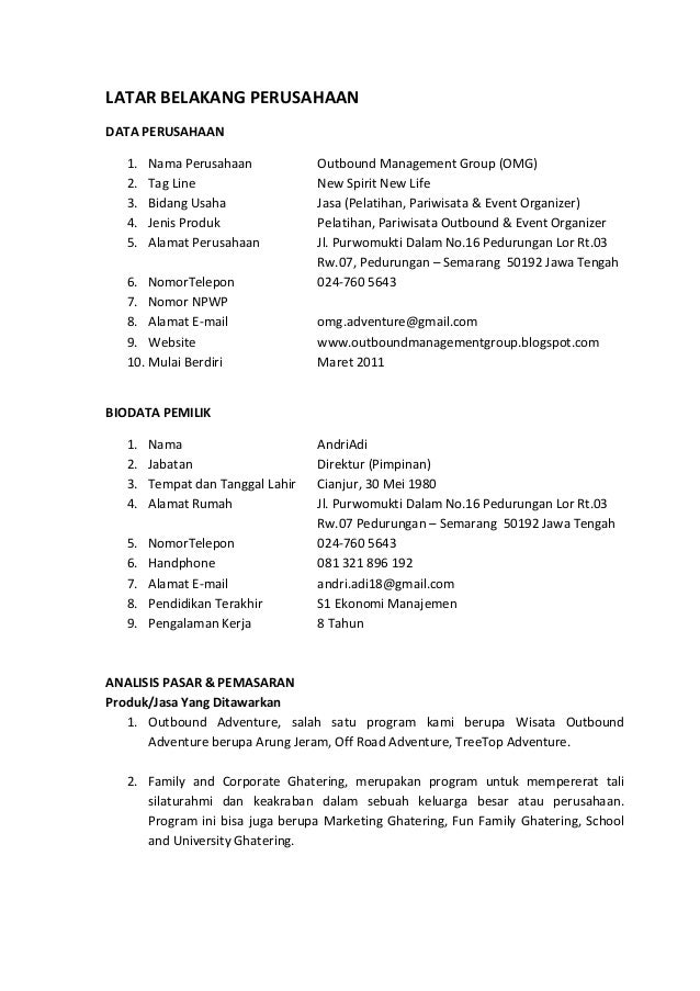 Business Plan (Outbound Management Group 2013)