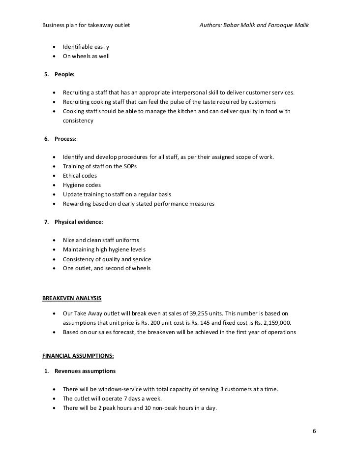 take away restaurant business plan pdf