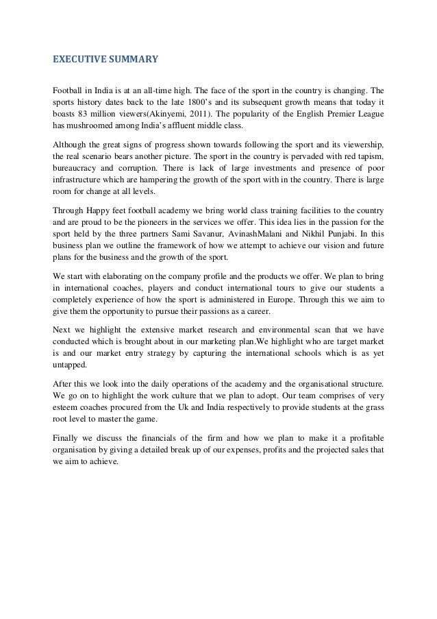 Business plan soccer school