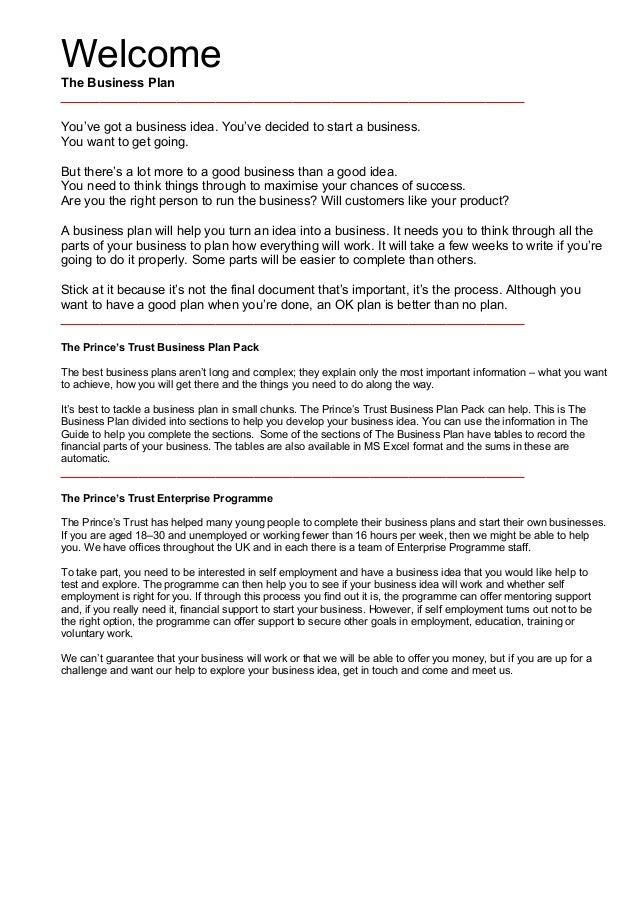prince trust business plan