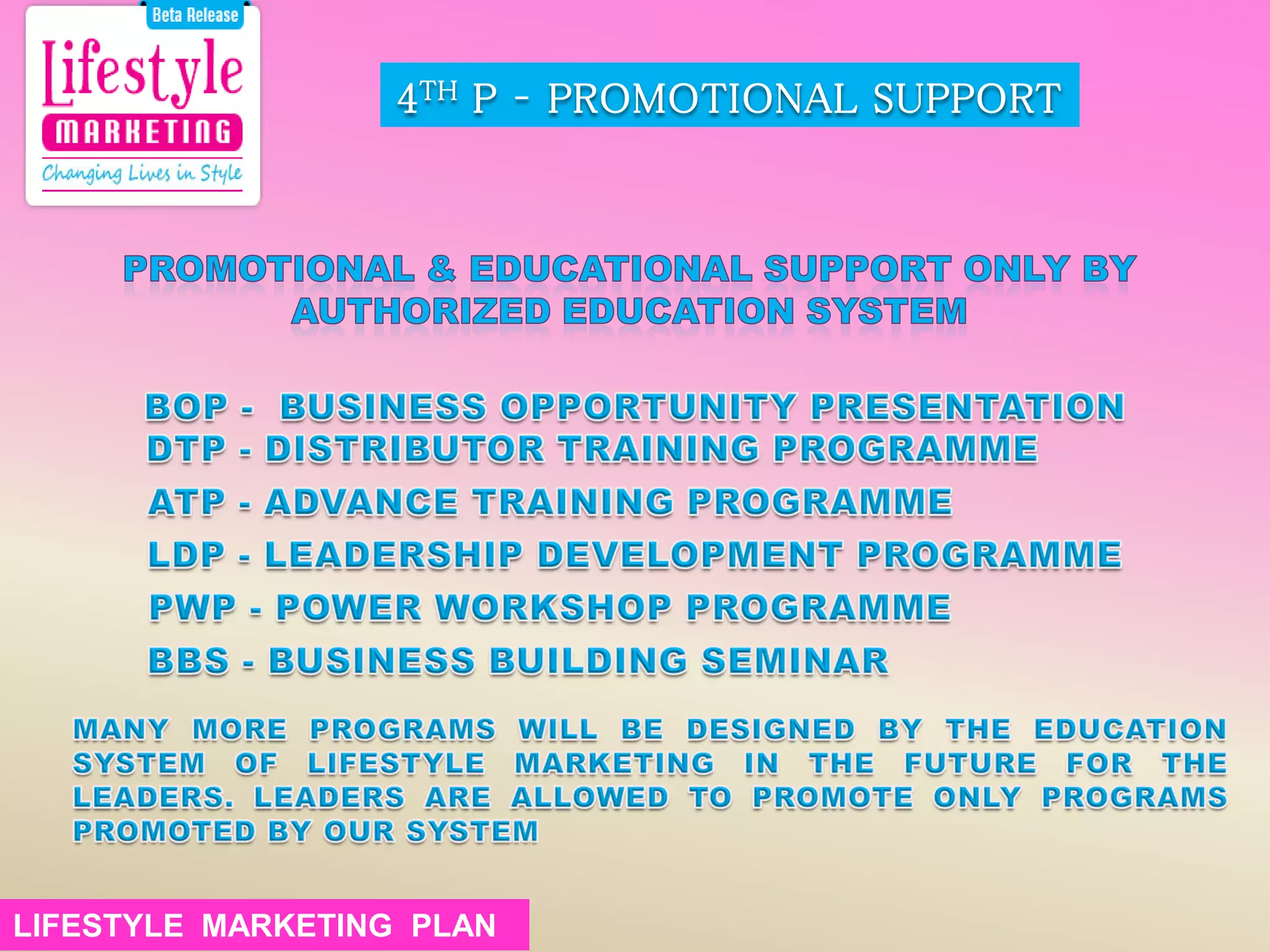 4TH P – PROMOTIONAL SUPPORT
LIFESTYLE MARKETING PLANLIFESTYLE MARKETING PLAN
 