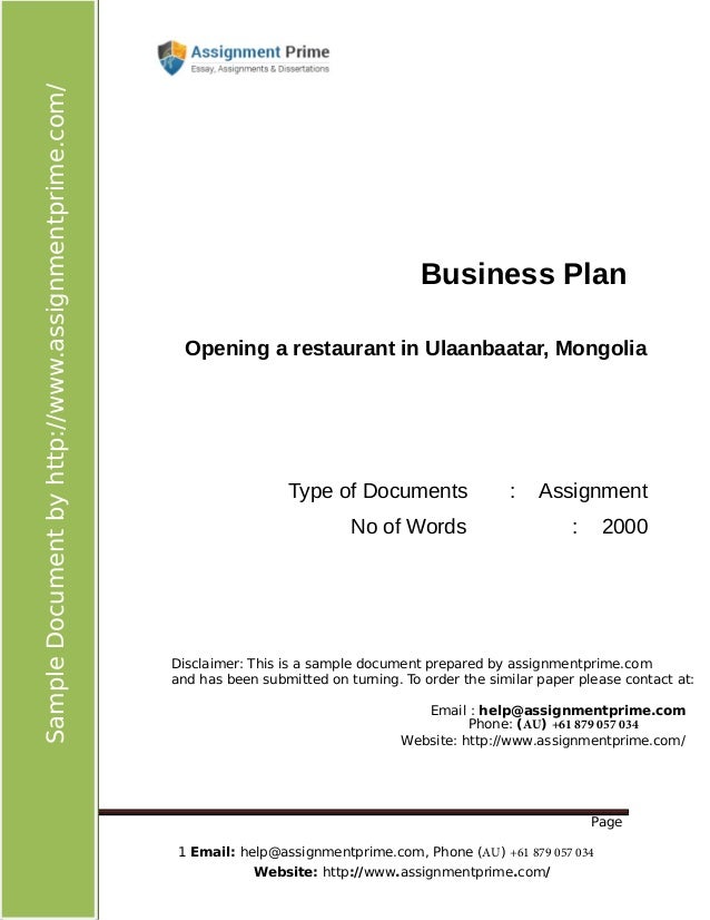 Restaurant Business Plan Samples