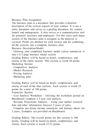 Business Plan AssignmentThe business plan is a document that pro | PDF