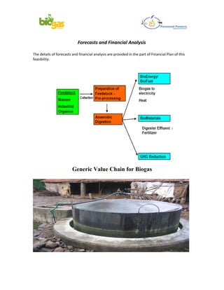Forecasts and Financial Analysis

The details of forecasts and financial analysis are provided in the part of Financial Plan of this
feasibility.




                         Generic Value Chain for Biogas
 