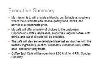 coffee shop business plan executive summary