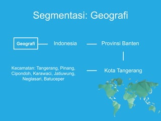 Segmentasi: Geografi
Geografi Indonesia Provinsi Banten
Kota Tangerang
Kecamatan: Tangerang, Pinang,
Cipondoh, Karawaci, Jatiuwung,
Neglasari, Batuceper
 