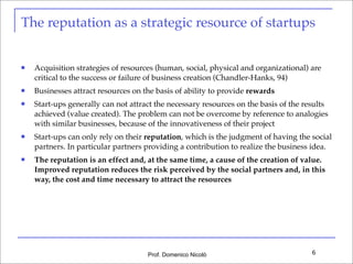 The reputation as a strategic resource of startups



Acquisition strategies of resources (human, social, physical and or...